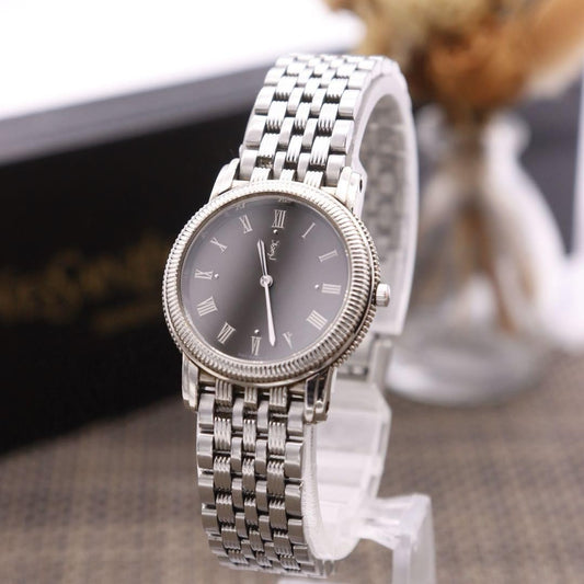 Saint Laurent Quartz Watch Wristwatch YSL Cassandra Gray Silver Women's Auth