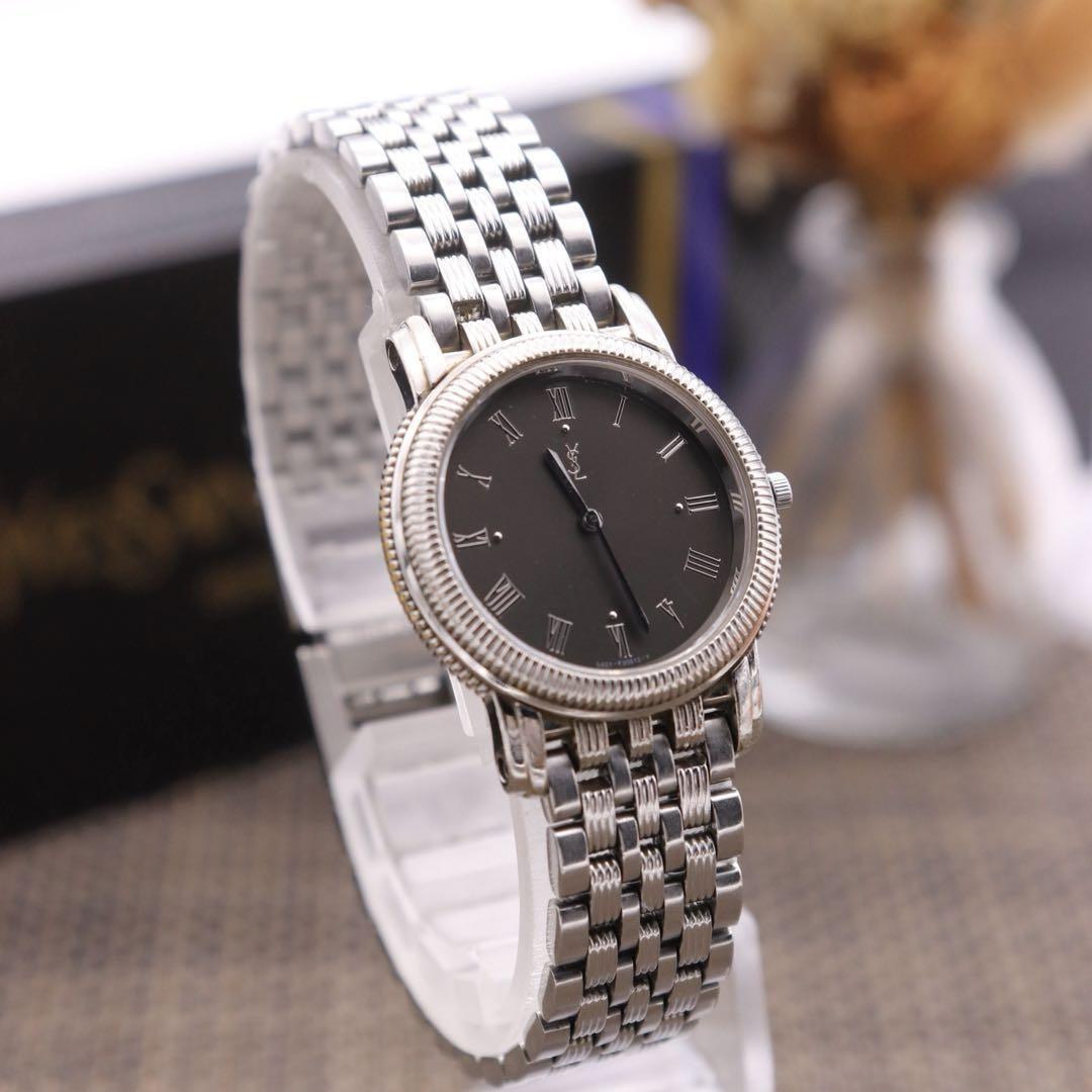 Saint Laurent Quartz Watch Wristwatch YSL Cassandra Gray Silver Women's Auth