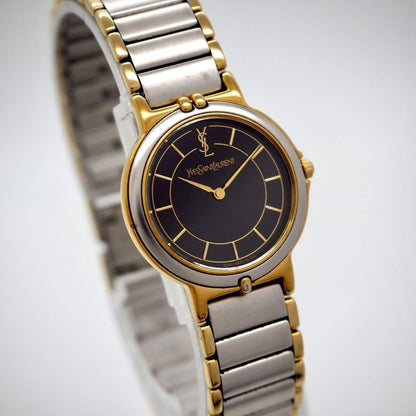 Saint Laurent Quartz Watch Wristwatch YSL Cassandra Black Silver Women's Auth