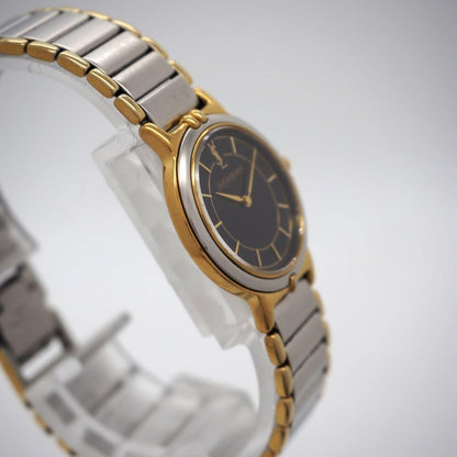 Saint Laurent Quartz Watch Wristwatch YSL Cassandra Black Silver Women's Auth