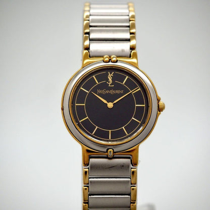 Saint Laurent Quartz Watch Wristwatch YSL Cassandra Black Silver Women's Auth