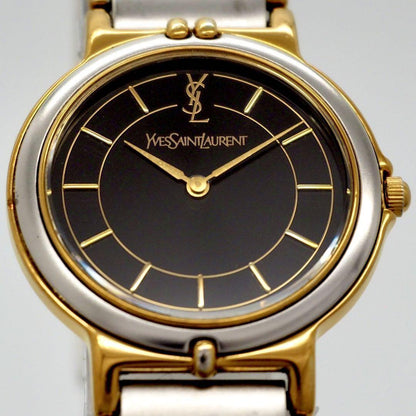 Saint Laurent Quartz Watch Wristwatch YSL Cassandra Black Silver Women's Auth