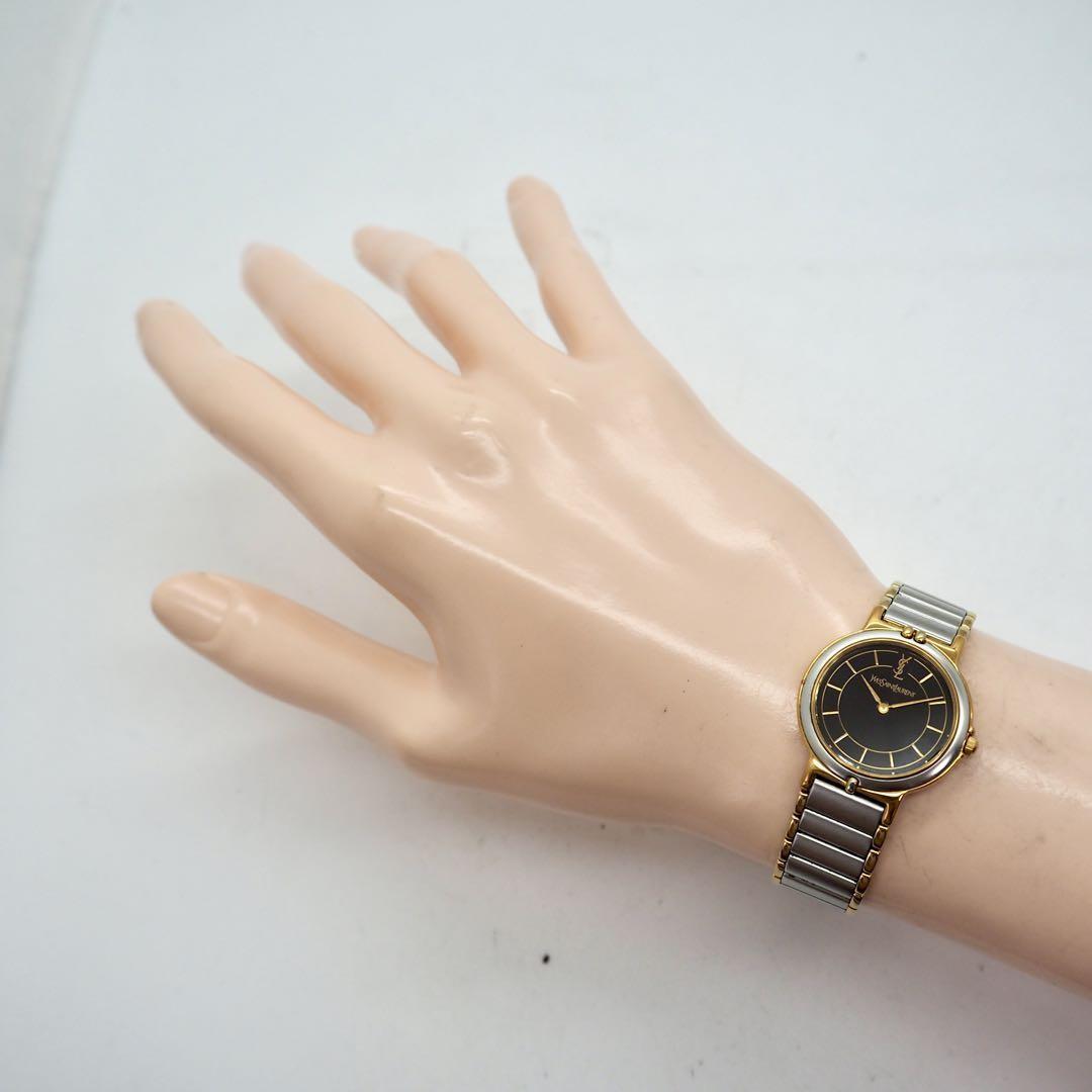 Saint Laurent Quartz Watch Wristwatch YSL Cassandra Black Silver Women's Auth