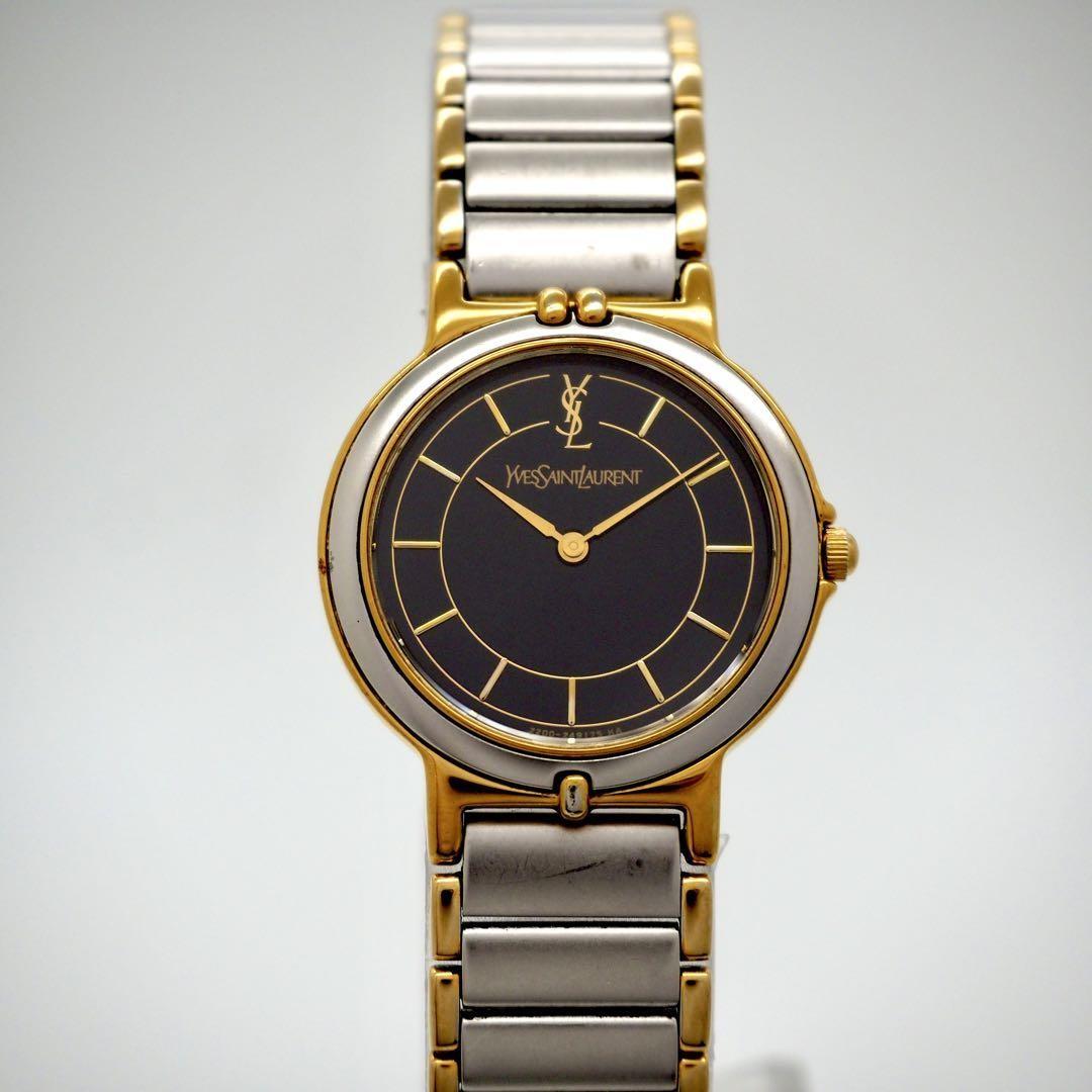 Saint Laurent Quartz Watch Wristwatch YSL Cassandra Black Silver Women's Auth