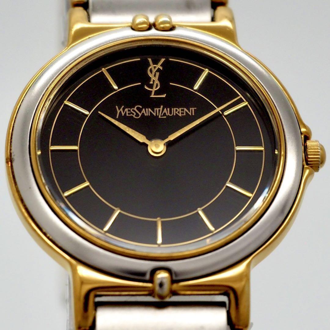 Saint Laurent Quartz Watch Wristwatch YSL Cassandra Black Silver Women's Auth