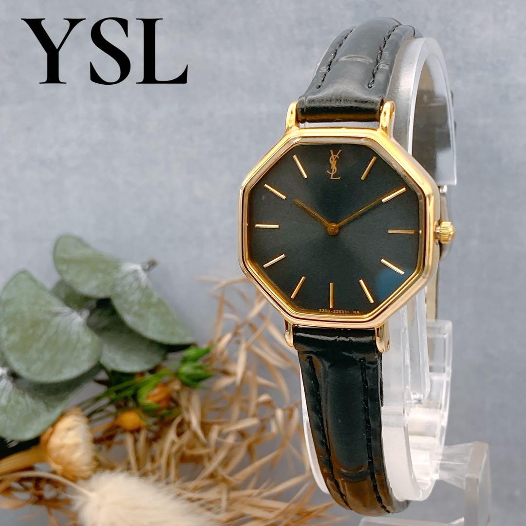 Saint Laurent Quartz Watch Wristwatch YSL Cassandra Gold Black Women's Auth