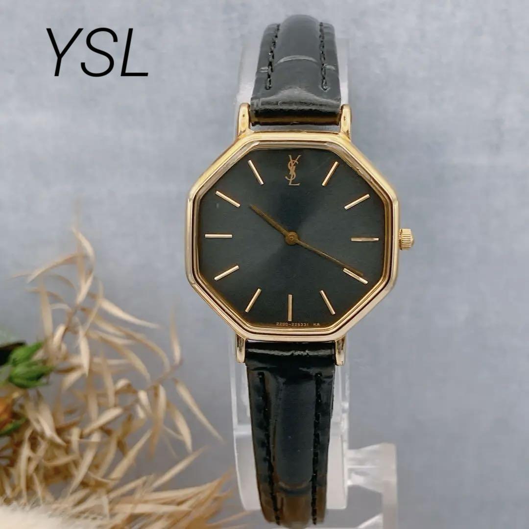 Saint Laurent Quartz Watch Wristwatch YSL Cassandra Gold Black Women's Auth