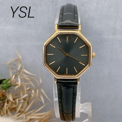 Saint Laurent Quartz Watch Wristwatch YSL Cassandra Gold Black Women's Auth