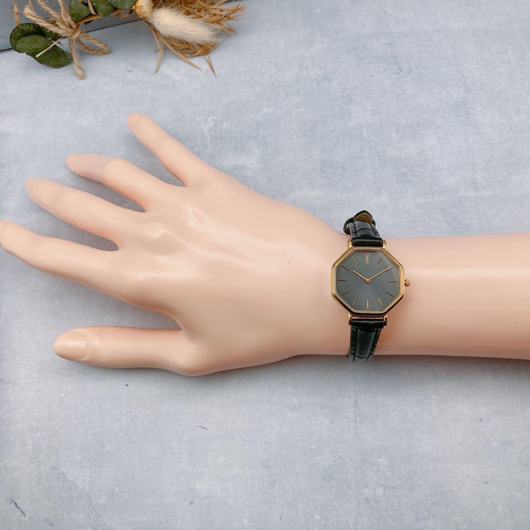 Saint Laurent Quartz Watch Wristwatch YSL Cassandra Gold Black Women's Auth