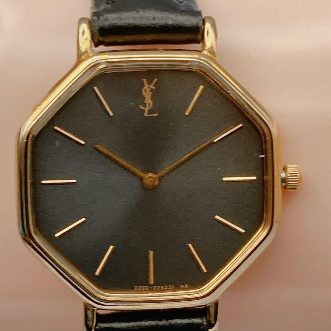 Saint Laurent Quartz Watch Wristwatch YSL Cassandra Gold Black Women's Auth