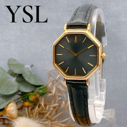 Saint Laurent Quartz Watch Wristwatch YSL Cassandra Gold Black Women's Auth