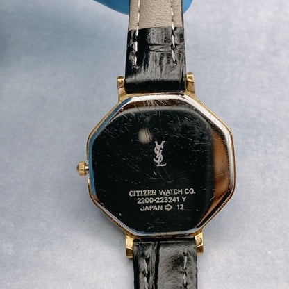 Saint Laurent Quartz Watch Wristwatch YSL Cassandra Gold Black Women's Auth