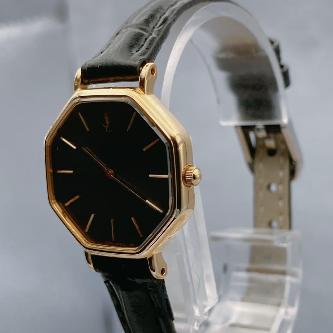Saint Laurent Quartz Watch Wristwatch YSL Cassandra Gold Black Women's Auth