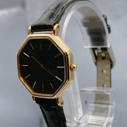 Saint Laurent Quartz Watch Wristwatch YSL Cassandra Gold Black Women's Auth