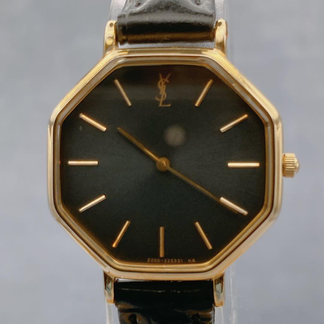 Saint Laurent Quartz Watch Wristwatch YSL Cassandra Gold Black Women's Auth