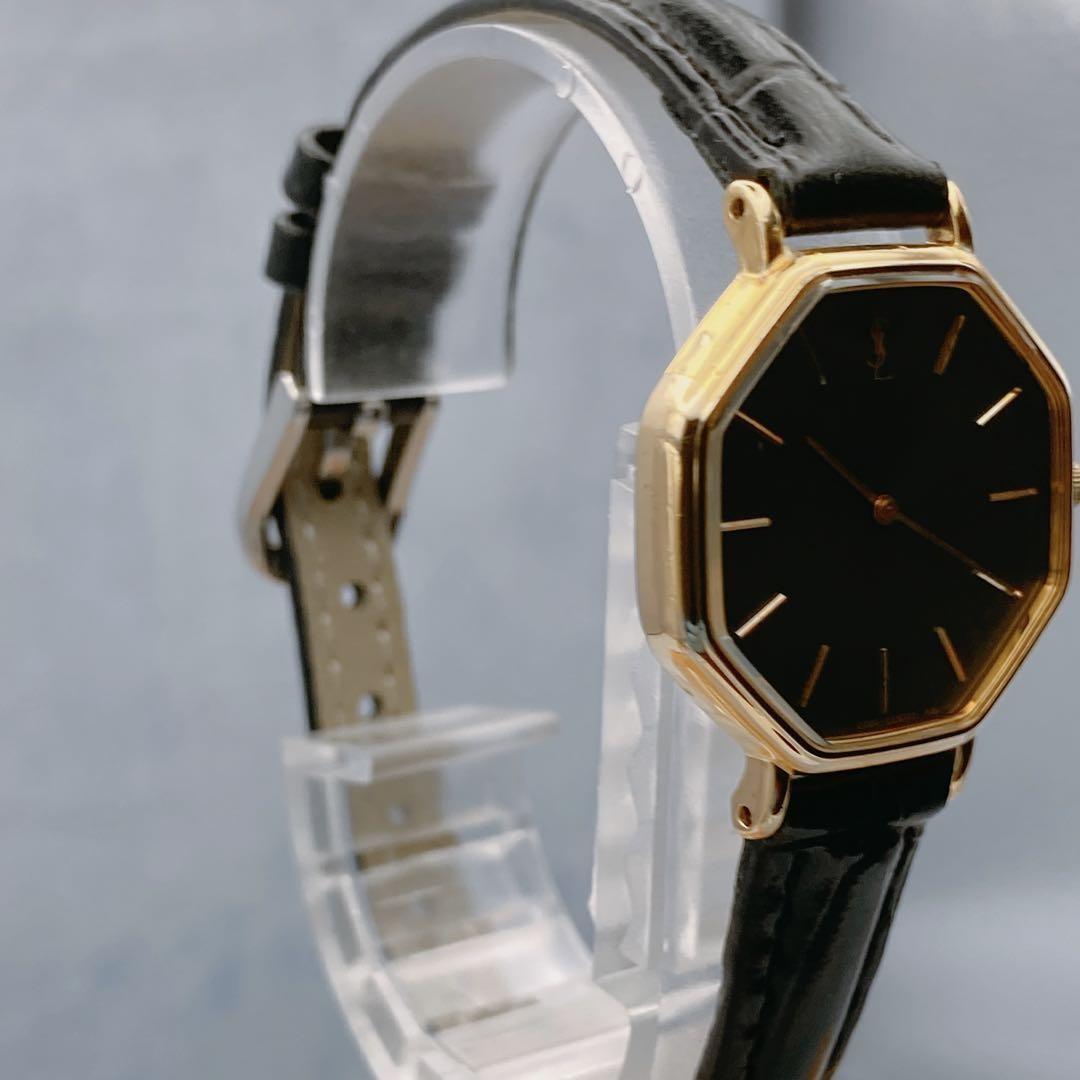 Saint Laurent Quartz Watch Wristwatch YSL Cassandra Gold Black Women's Auth