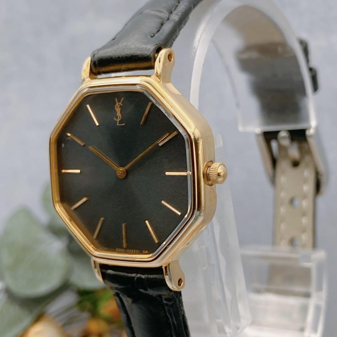 Saint Laurent Quartz Watch Wristwatch YSL Cassandra Gold Black Women's Auth