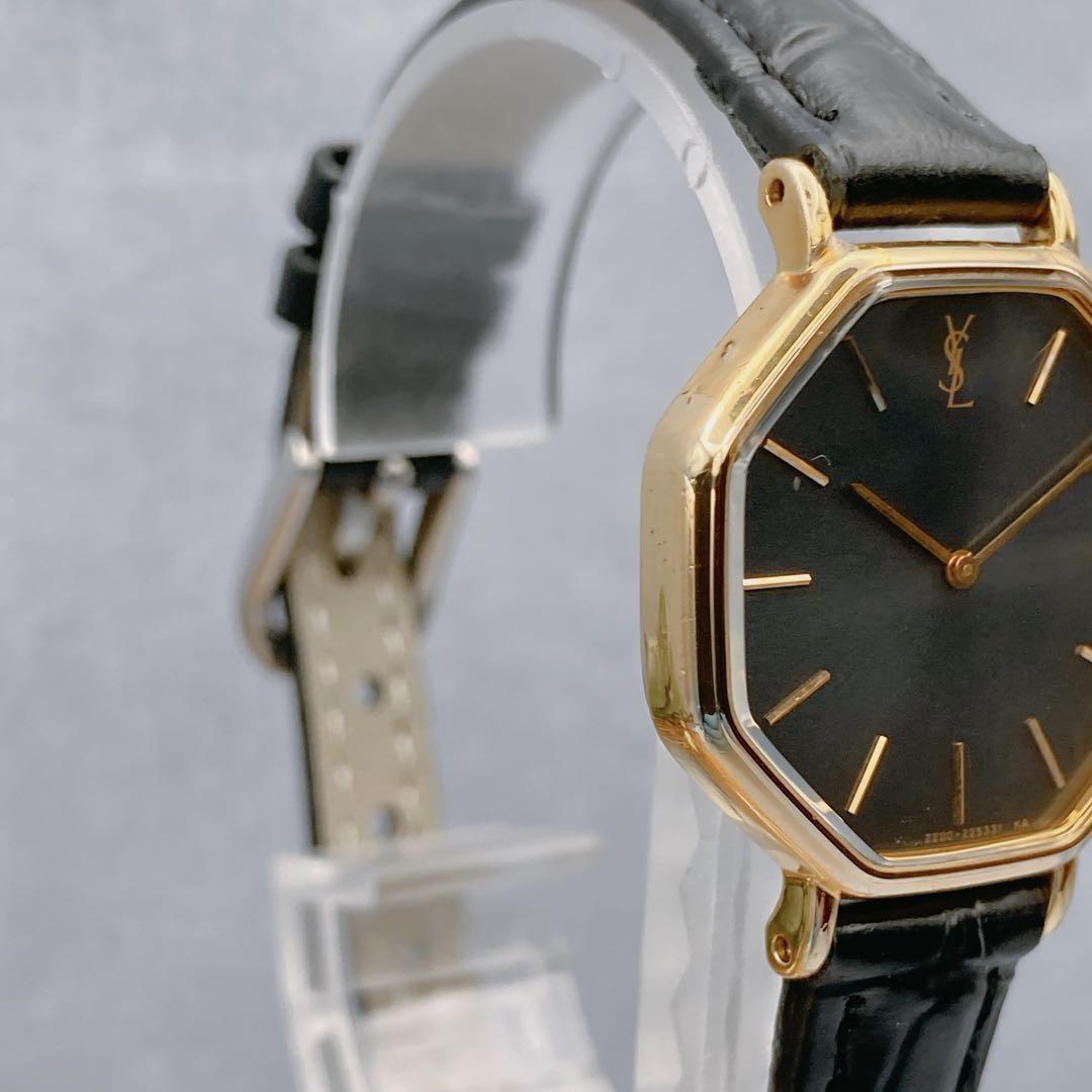 Saint Laurent Quartz Watch Wristwatch YSL Cassandra Gold Black Women's Auth