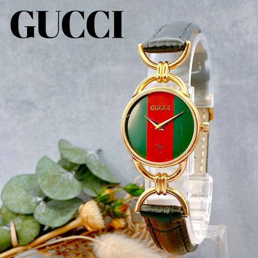 GUCCI 6000.2.L Quartz Watch Wristwatch Sherry Line Gold Red Green Women's Auth