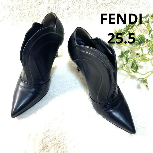 FENDI Short Boots Shoes EU 38.5 US 8.5 Leather Black Authentic