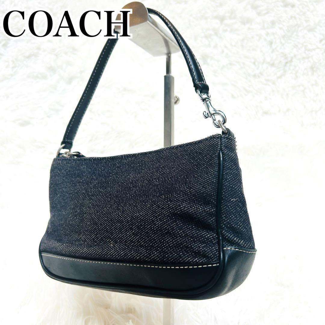 Accessory Pouch Hand Bag Tote Purse Denim Leather Authentic