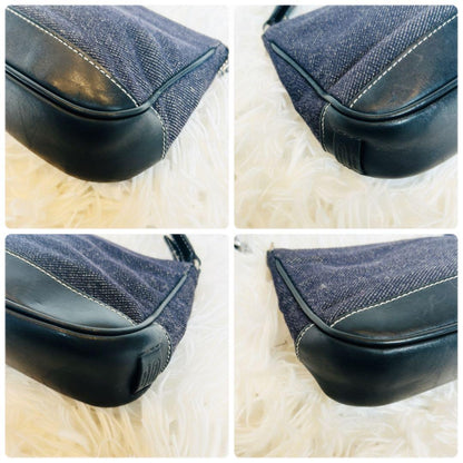 Accessory Pouch Hand Bag Tote Purse Denim Leather Authentic