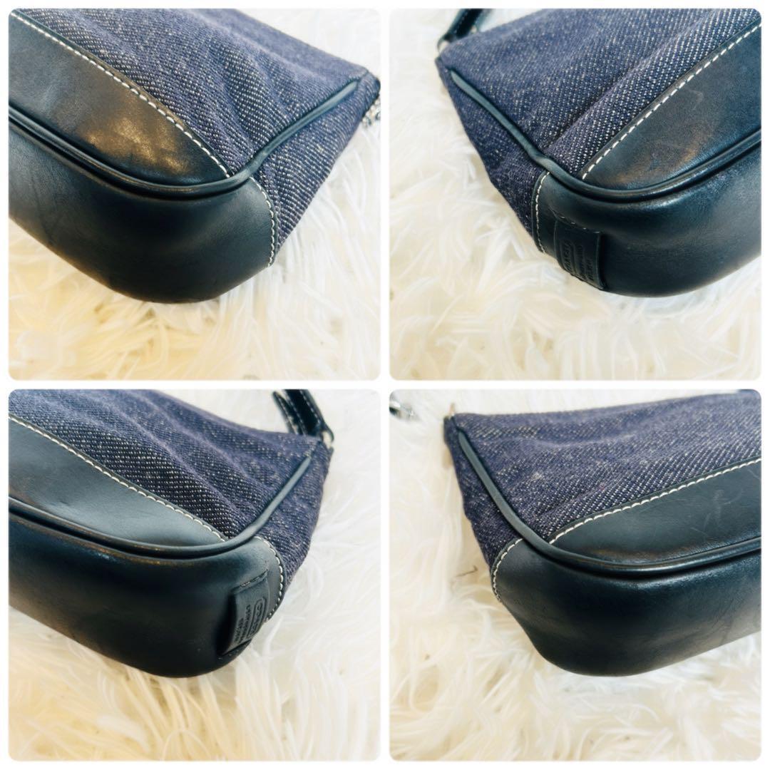 Accessory Pouch Hand Bag Tote Purse Denim Leather Authentic