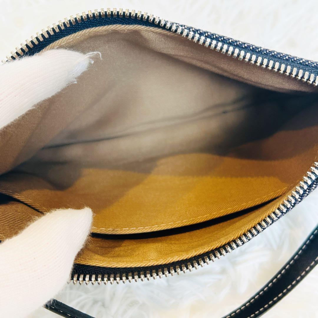 Accessory Pouch Hand Bag Tote Purse Denim Leather Authentic