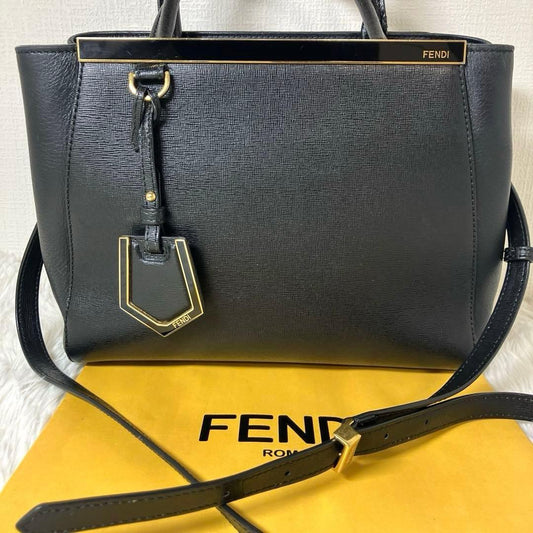 FENDI Hand Shoulder Bag Tote Purse 2way 2JOURS Patent Leather Black Authentic