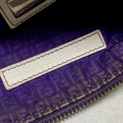 FENDI Hand Shoulder bag Zucca Chain Purse Accessory Pouch PVC Leather Off White