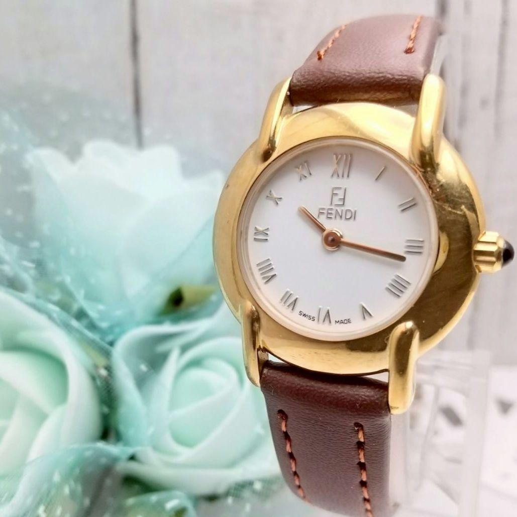 FENDI Quartz Watch Wristwatch FF Logo Gold Women's Authentic