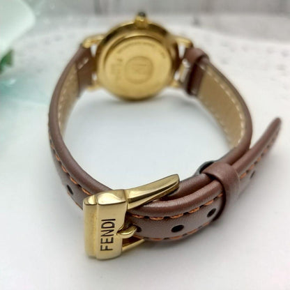 FENDI Quartz Watch Wristwatch FF Logo Gold Women's Authentic