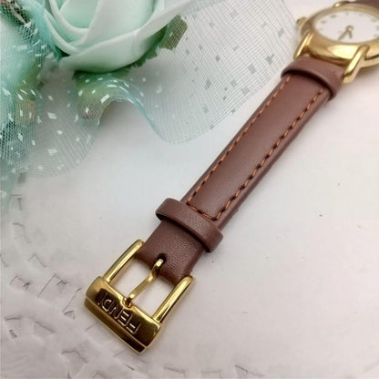 FENDI Quartz Watch Wristwatch FF Logo Gold Women's Authentic