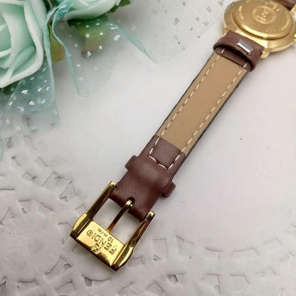 FENDI Quartz Watch Wristwatch FF Logo Gold Women's Authentic