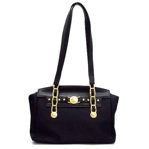 VERSACE Shoulder Bag Purse Nylon Leather Black Authentic