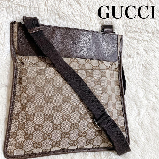 GUCCI Shoulder Bag Purse GG Canvas Leather Brown Authentic