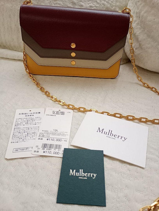 MULBERRY Shoulder Bag Purse Chain Leather Burgundy Gray Cream Yellow Authentic
