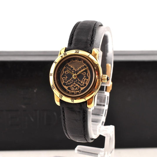 FENDI 800L Quartz Watch Wristwatch Logo Black Gold Women's Authentic