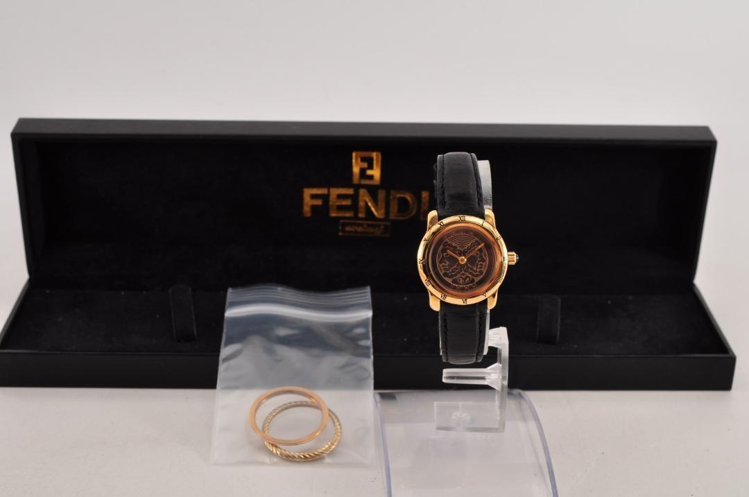 FENDI 800L Quartz Watch Wristwatch Logo Black Gold Women's Authentic