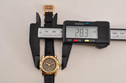 FENDI 800L Quartz Watch Wristwatch Logo Black Gold Women's Authentic