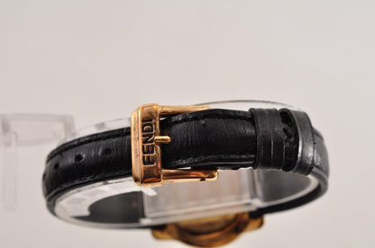 FENDI 800L Quartz Watch Wristwatch Logo Black Gold Women's Authentic