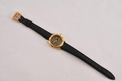 FENDI 800L Quartz Watch Wristwatch Logo Black Gold Women's Authentic