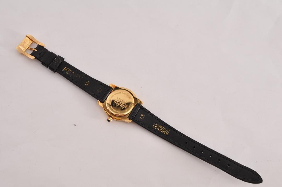 FENDI 800L Quartz Watch Wristwatch Logo Black Gold Women's Authentic