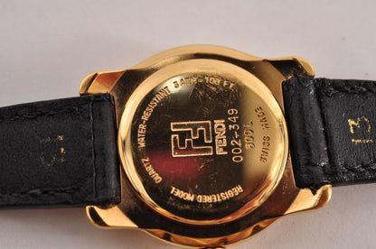 FENDI 800L Quartz Watch Wristwatch Logo Black Gold Women's Authentic