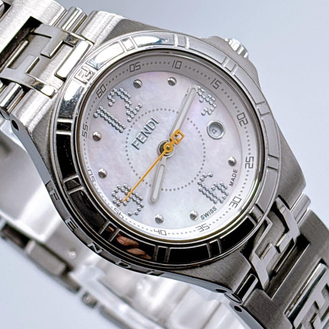 FENDI 4600L Quartz Watch Wristwatch FF Logo Silver Women's Authentic