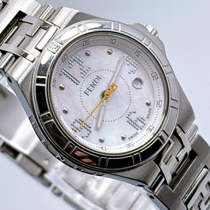FENDI 4600L Quartz Watch Wristwatch FF Logo Silver Women's Authentic