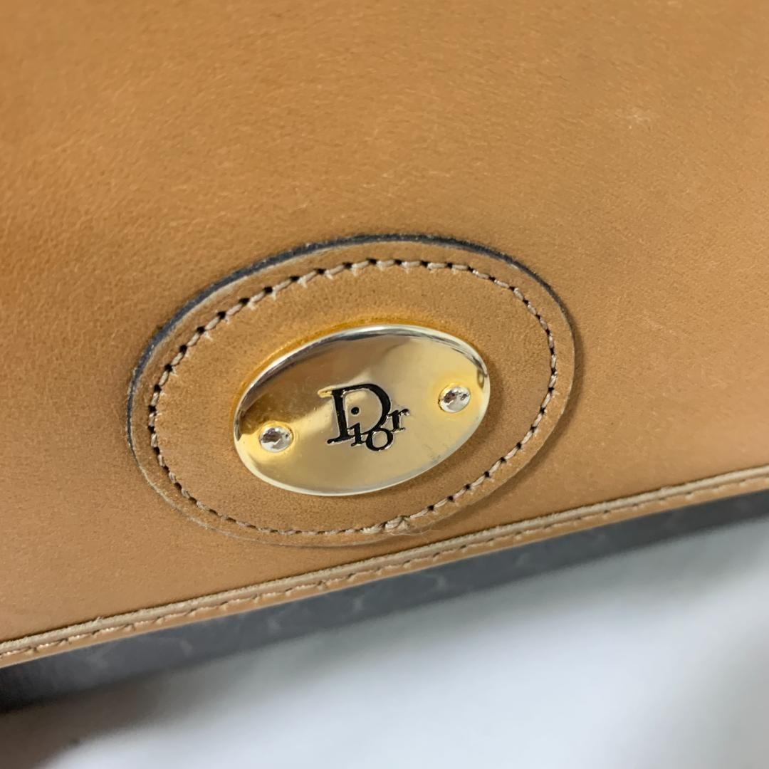 Christian Dior Shoulder Bag Purse Honeycomb PVC Leather Brown Authentic