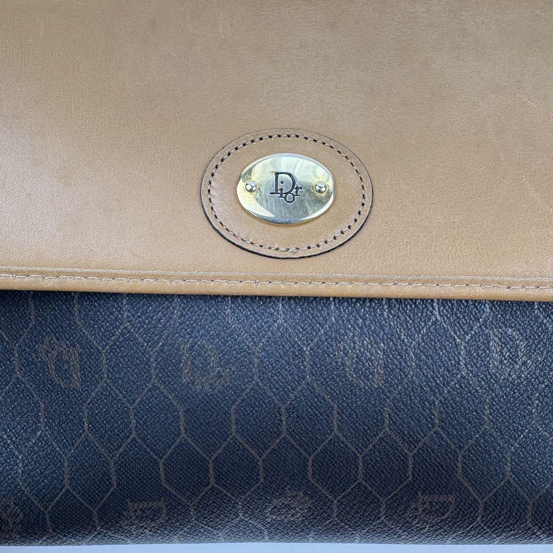 Christian Dior Shoulder Bag Purse Honeycomb PVC Leather Brown Authentic