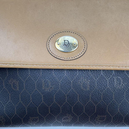 Christian Dior Shoulder Bag Purse Honeycomb PVC Leather Brown Authentic