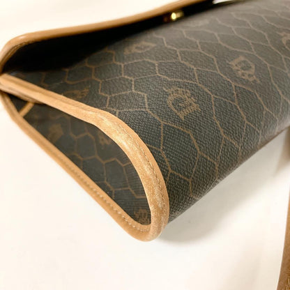 Christian Dior Shoulder Bag Purse Honeycomb PVC Leather Brown Authentic